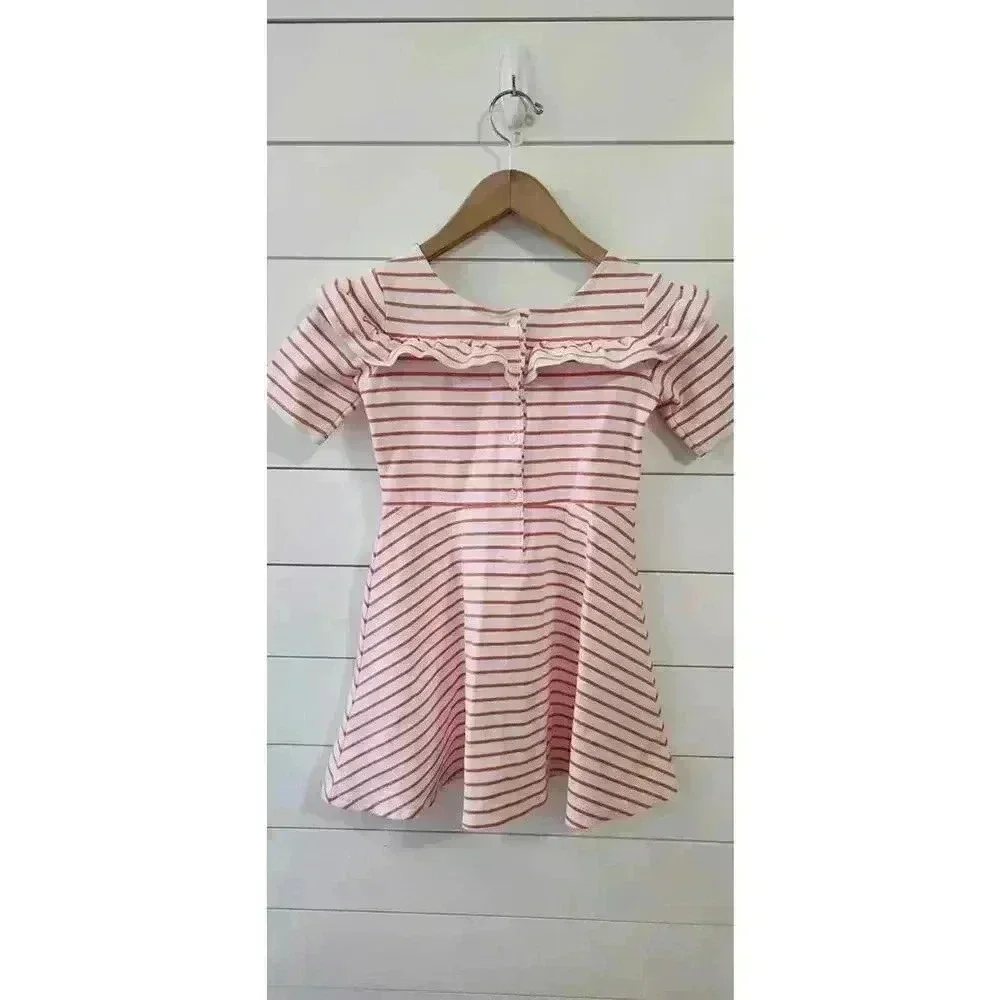 Janie and Jack Girl's 8 Coral and White Striped Ruffled Parisian Estate Dress